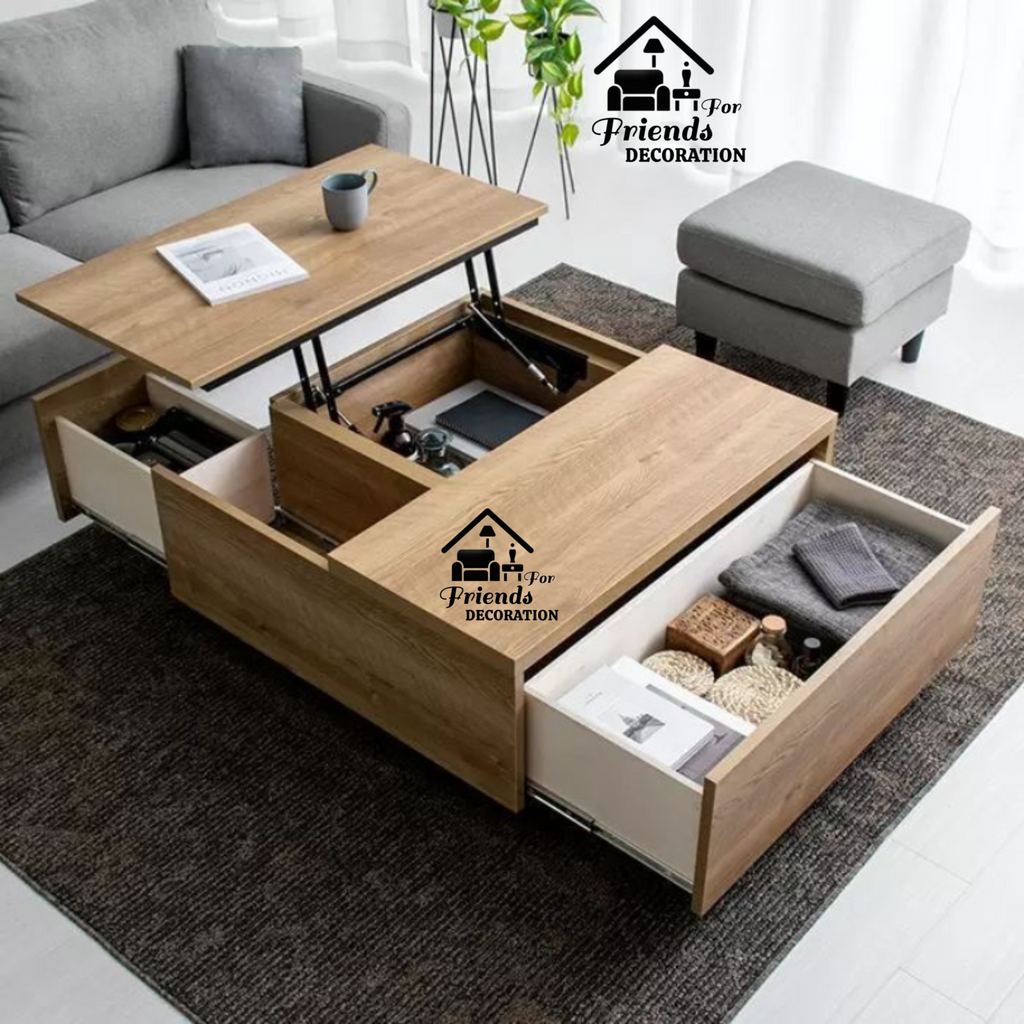 طاولة قهوة خشبية بسطح قابل للرفع - متعددة الاستخدامات وأنيقة، 112 قطعة 